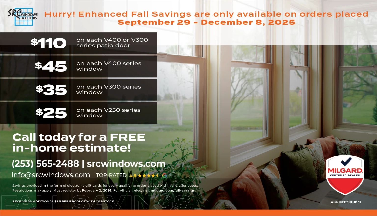 Milgard Widows Enhanced Fall Savings Program through SRC Windows